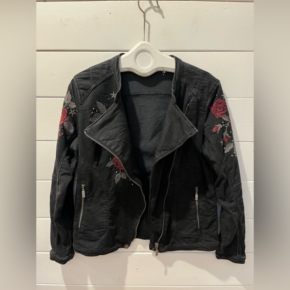 🩶 Monari embroidered moto-style jacket, estimated size L (based on measurements) - Picture 7 of 11